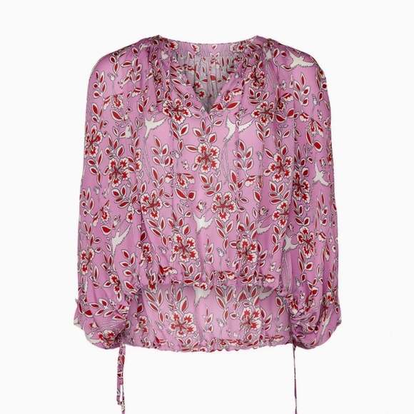 Rhode Helene Lavender Gathered Printed Crepe De Chine Blouse L